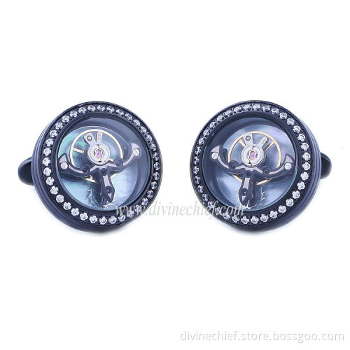 2016 New Product Mounted Stone Cufflinks Men Tourbillon Movement Cufflinks